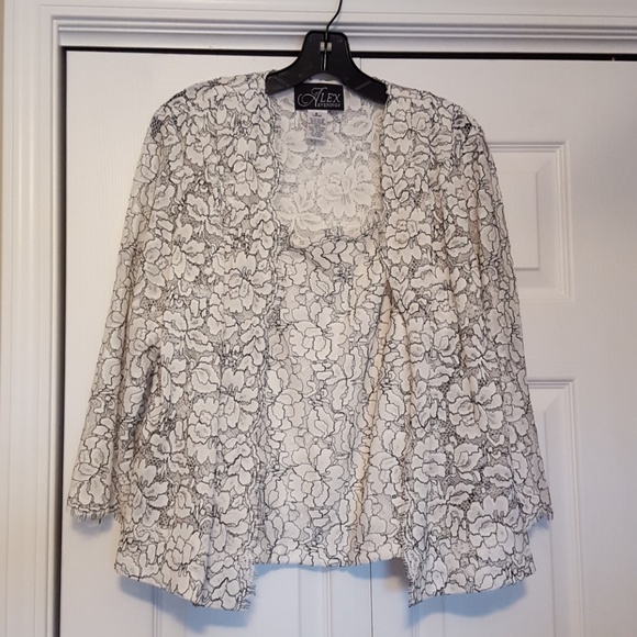 Alex Evenings Women's Glitter Lace Wrap Blouse White Size 2X